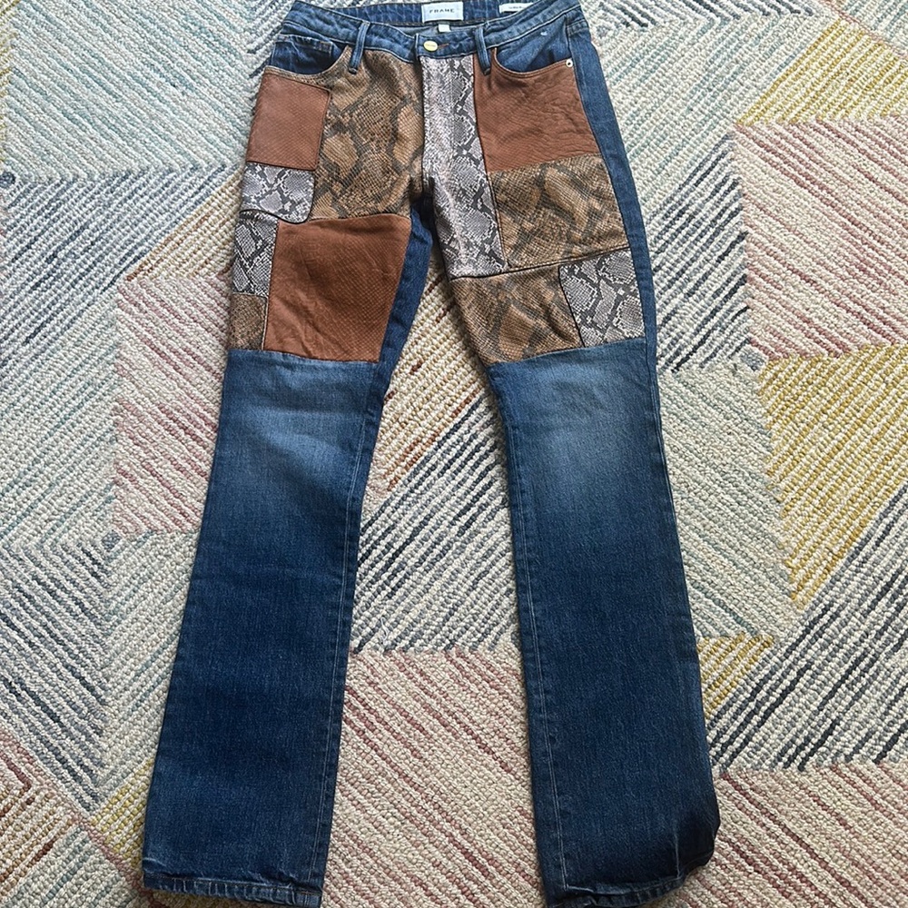 Frame Le Mini Boot Cut Patchwork Snake Skin Jeans - image 3